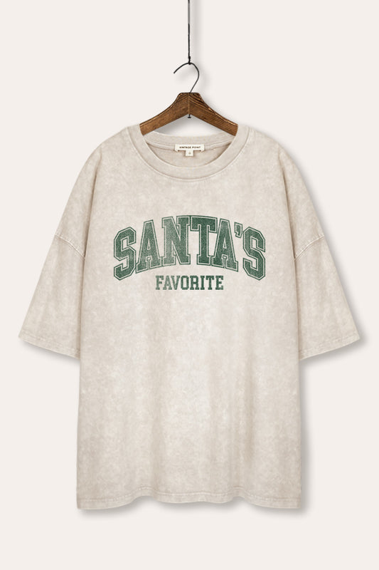 Santa's Favorite Typography Mineral Wash Oversized Tee