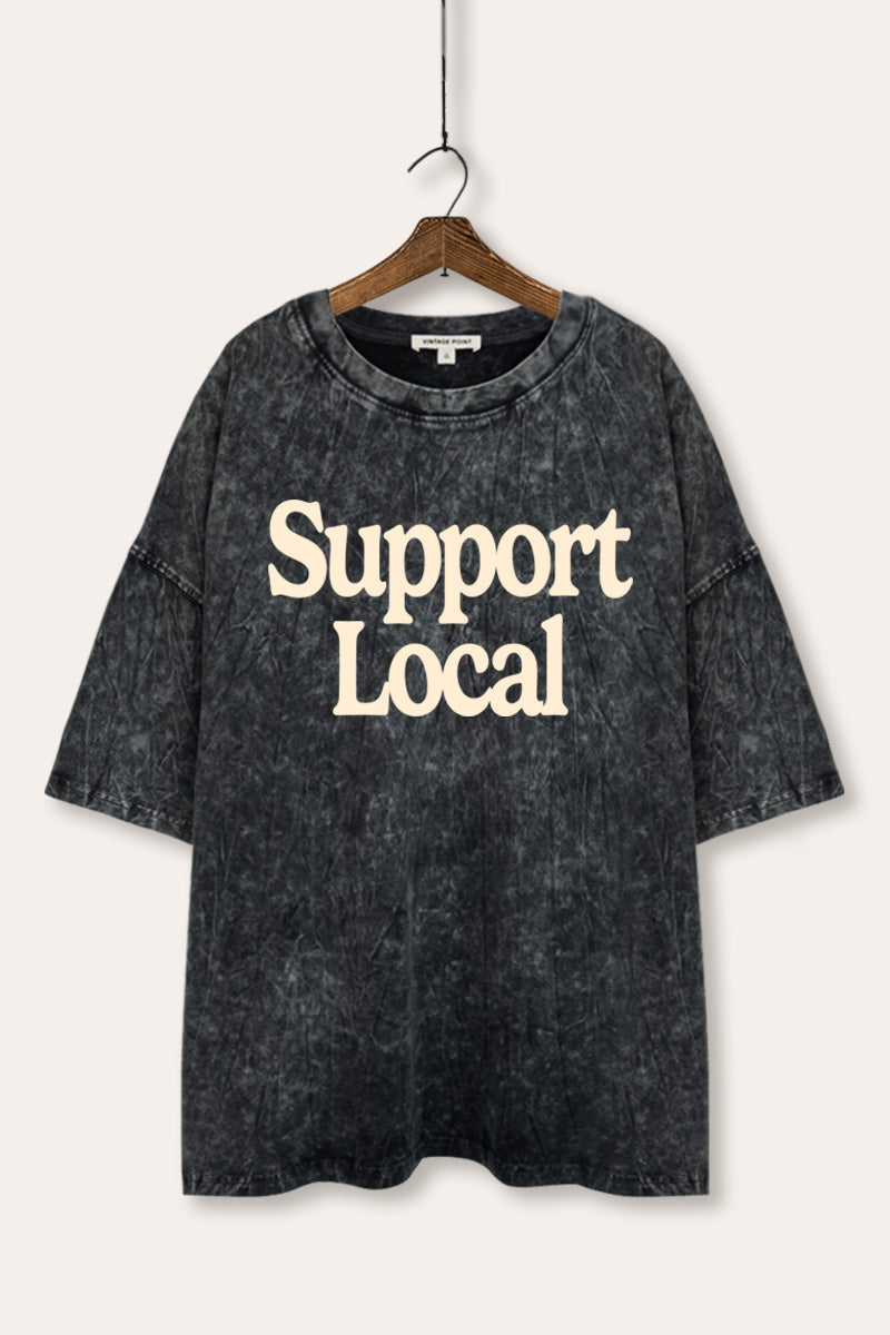 "support local" graphic mineral wash oversized tee