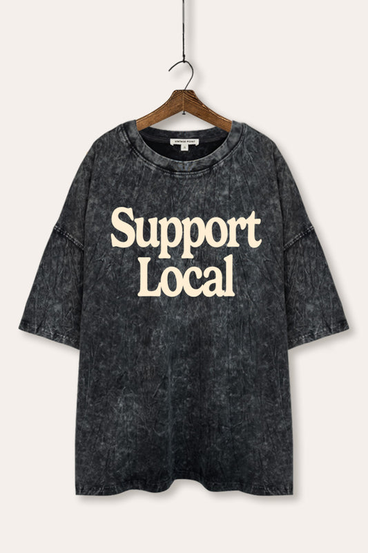 Support Local Graphic Mineral Wash Oversized Tee
