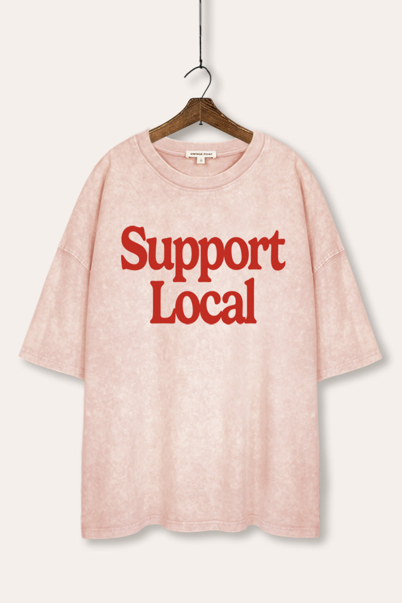 "support local" graphic mineral wash oversized tee