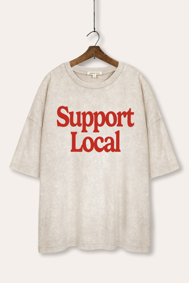 "support local" graphic mineral wash oversized tee