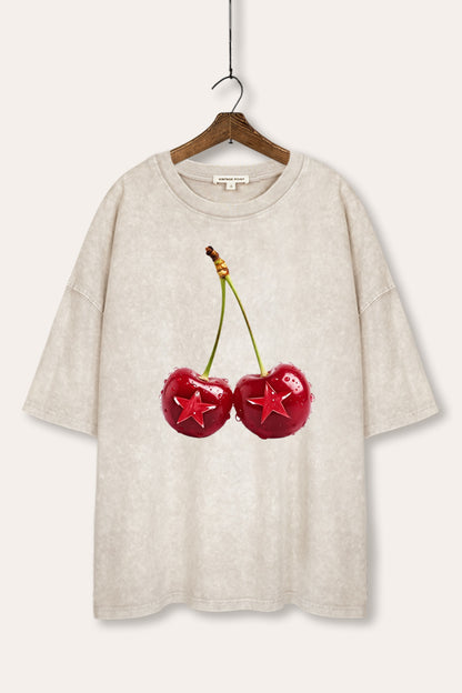 Cherry Star Fruit Graphic Mineral Wash Oversized Tee