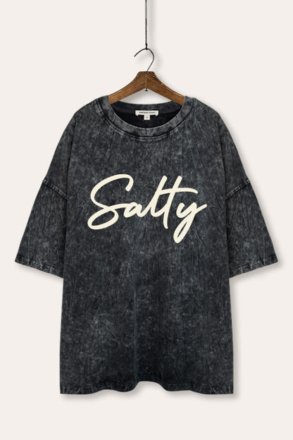 Salty Cursive Coastal Graphic Mineral Wash Oversized Tee