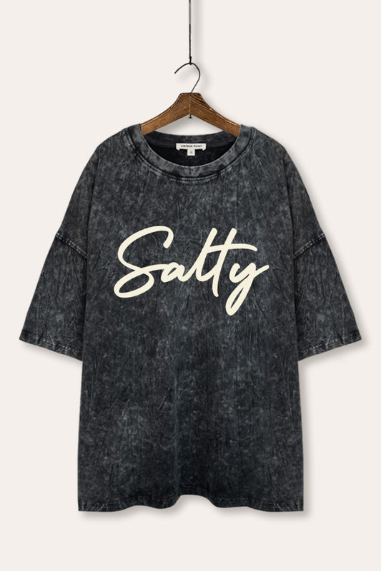 Salty Cursive Coastal Graphic Mineral Wash Oversized Tee