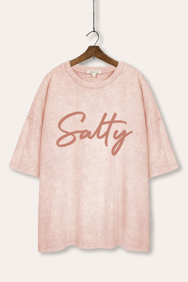 Salty Cursive Coastal Graphic Mineral Wash Oversized Tee