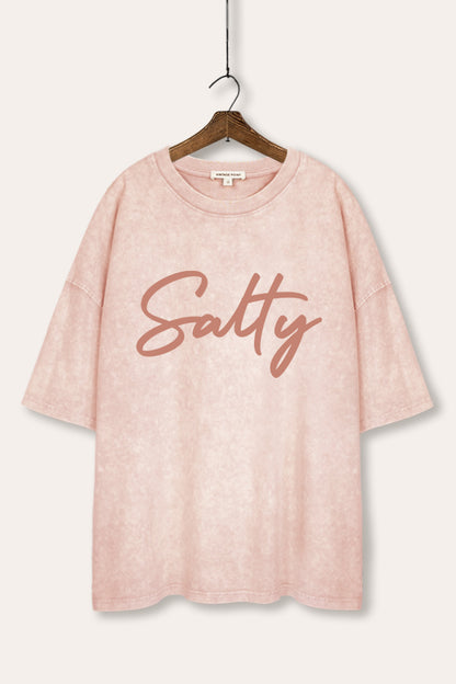 Salty Cursive Coastal Graphic Mineral Wash Oversized Tee