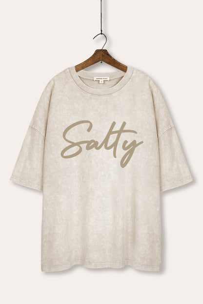 Salty Cursive Coastal Graphic Mineral Wash Oversized Tee