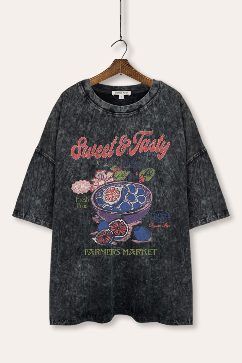 sweet & tasty blueberries graphic mineral wash oversized tee