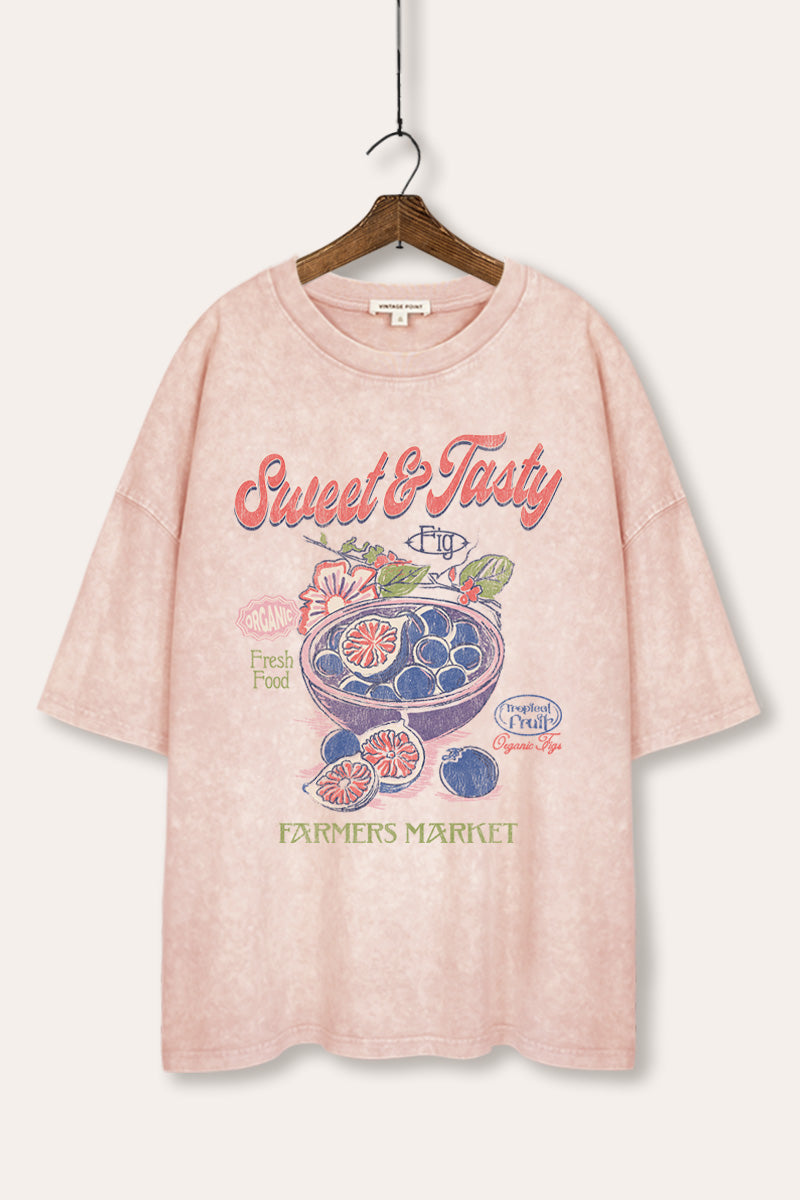 sweet & tasty blueberries graphic mineral wash oversized tee