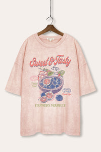 sweet & tasty blueberries graphic mineral wash oversized tee