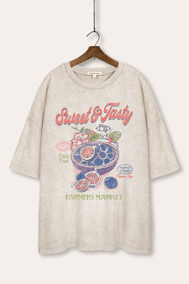 sweet & tasty blueberries graphic mineral wash oversized tee