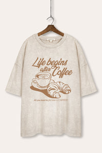coffee & croissant graphic mineral wash oversized tee