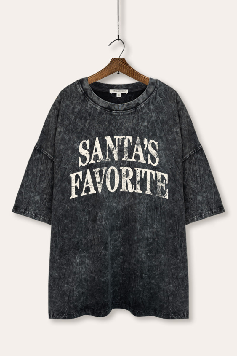 "santa's favorite" stacked graphic mineral wash oversized tee