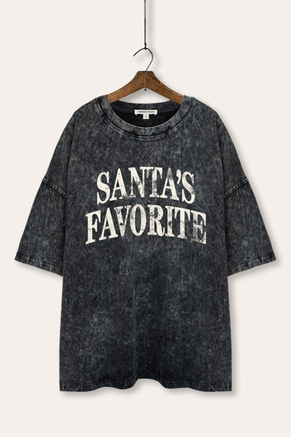 Santa's Favorite Stacked Graphic Mineral Wash Oversized Tee