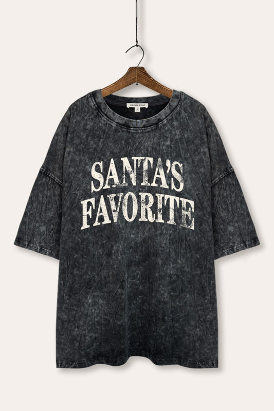 Santa's Favorite Stacked Graphic Mineral Wash Oversized Tee