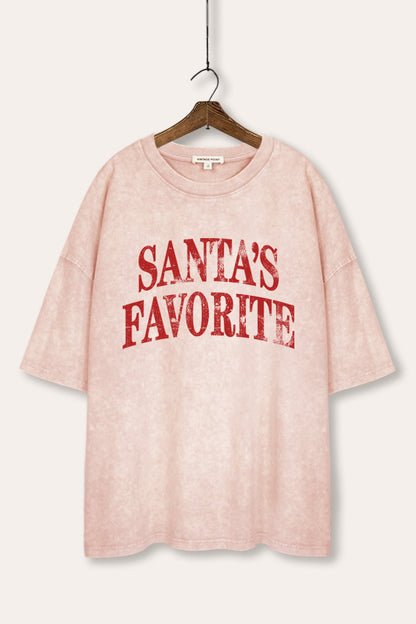 Santa's Favorite Stacked Graphic Mineral Wash Oversized Tee