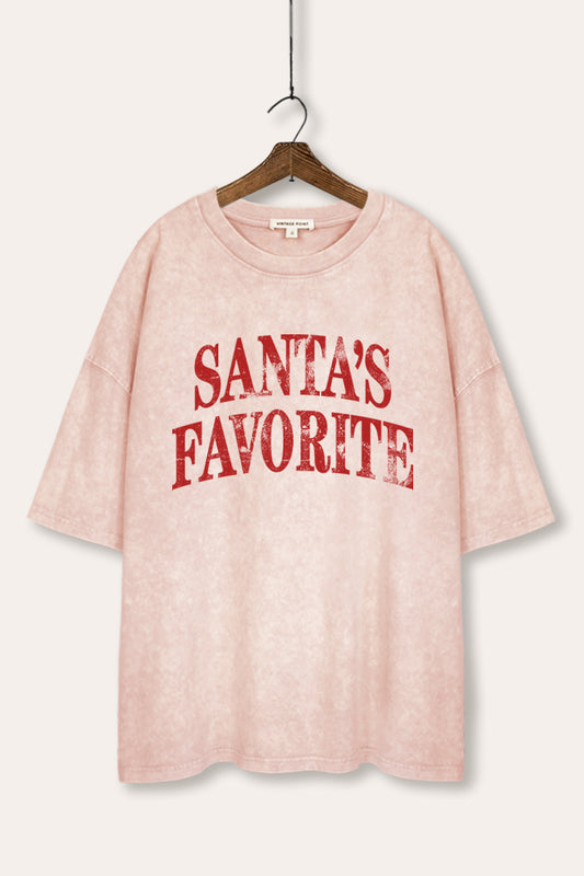 Santa's Favorite Stacked Graphic Mineral Wash Oversized Tee