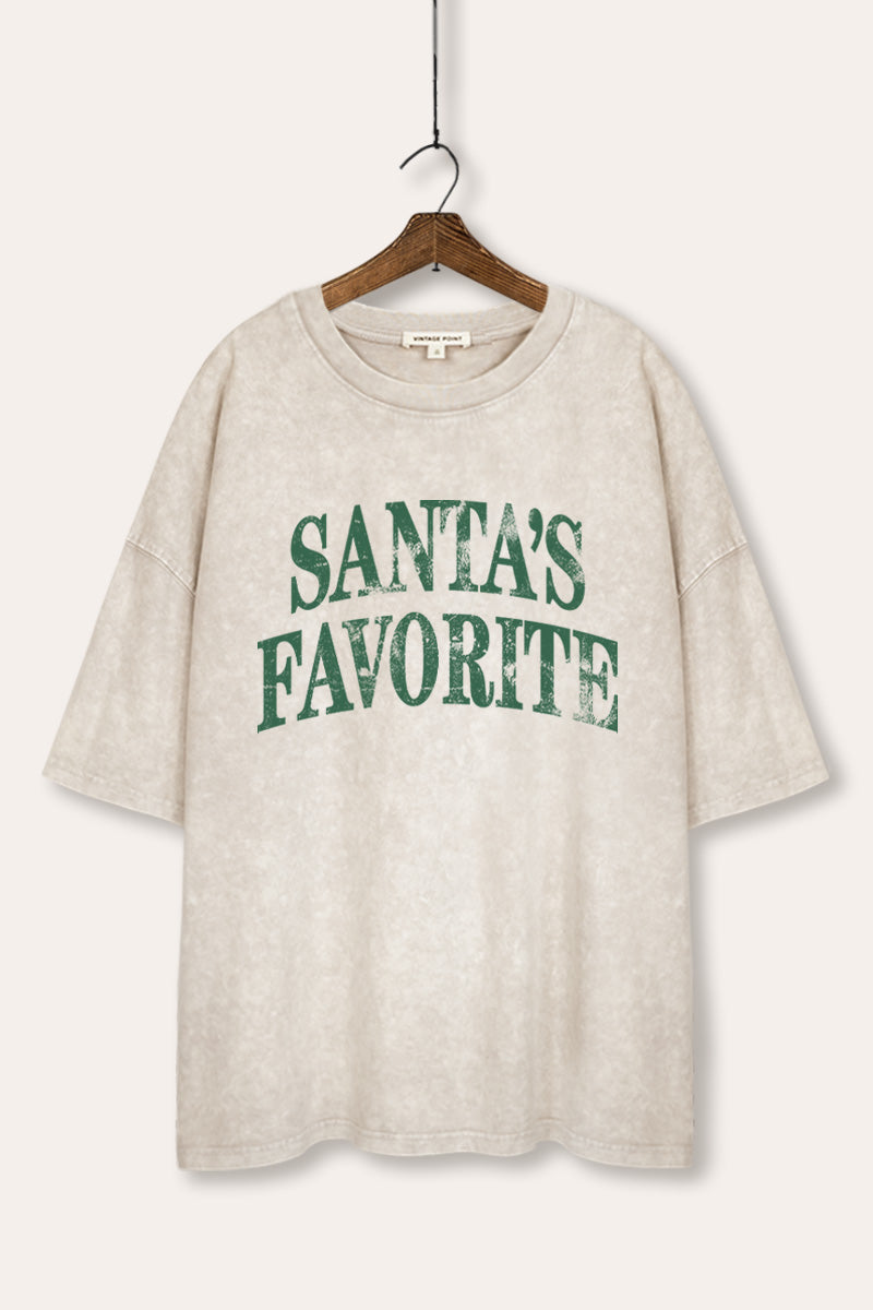 "santa's favorite" stacked graphic mineral wash oversized tee