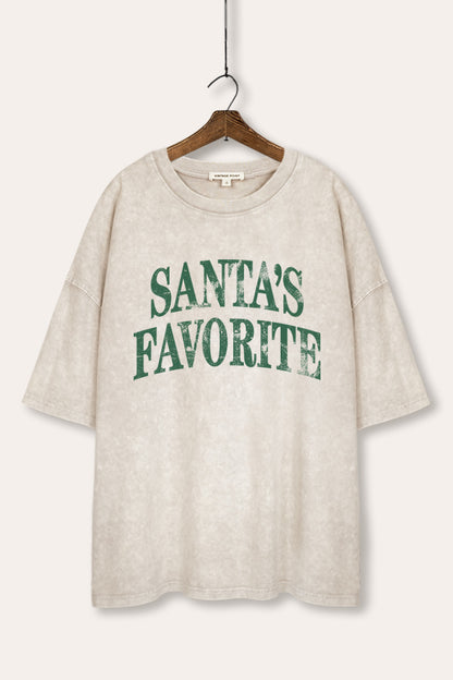 Santa's Favorite Stacked Graphic Mineral Wash Oversized Tee