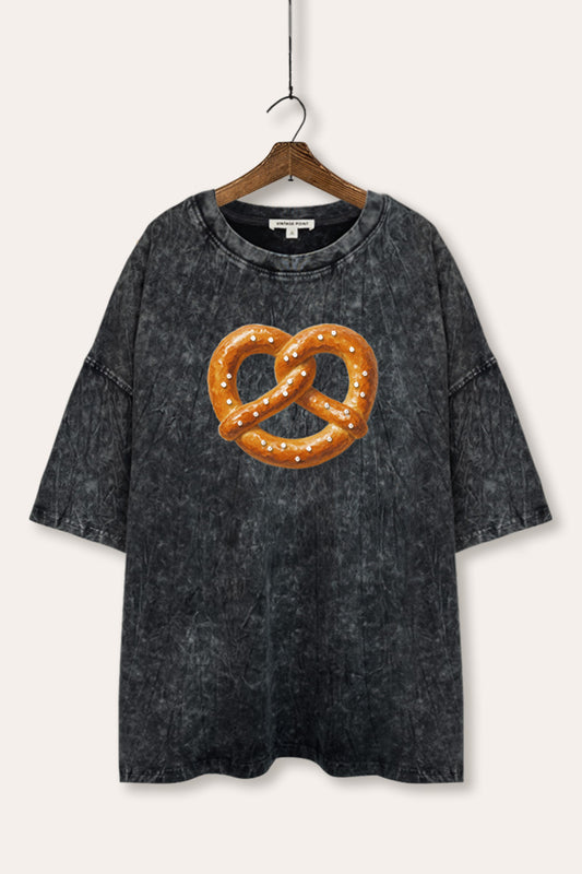 Baked Pretzel Graphic Mineral Wash Oversized Tee