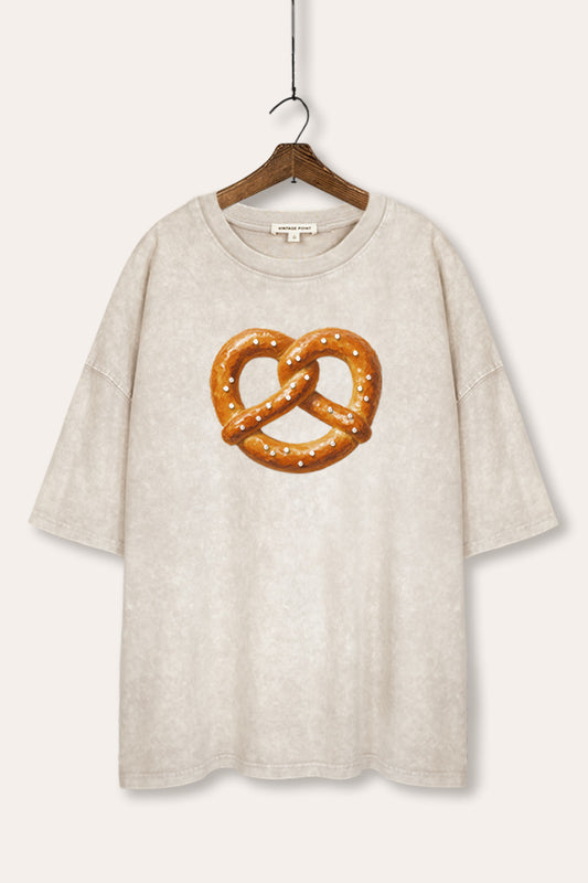 Baked Pretzel Graphic Mineral Wash Oversized Tee