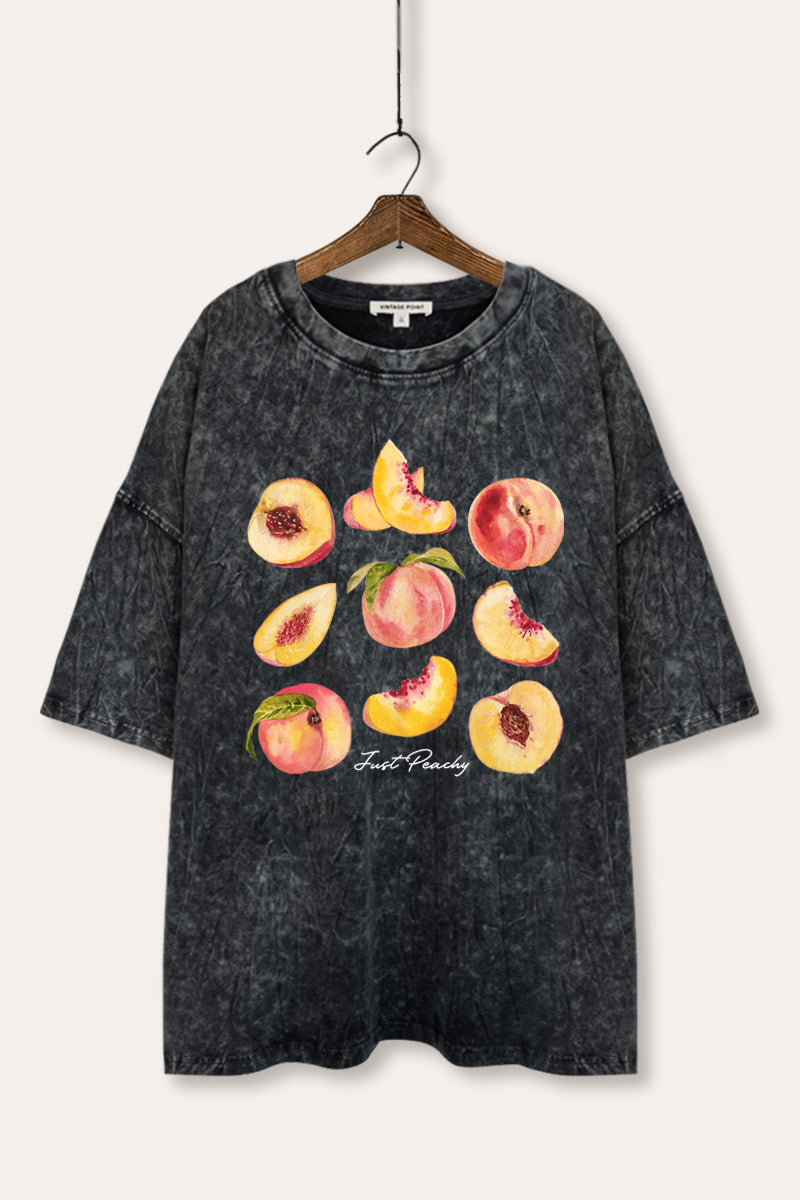 Just Peachy Fruit Graphic Mineral Wash Oversized Tee