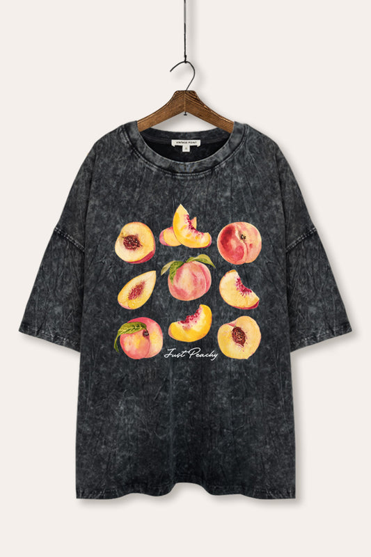 Just Peachy Fruit Graphic Mineral Wash Oversized Tee