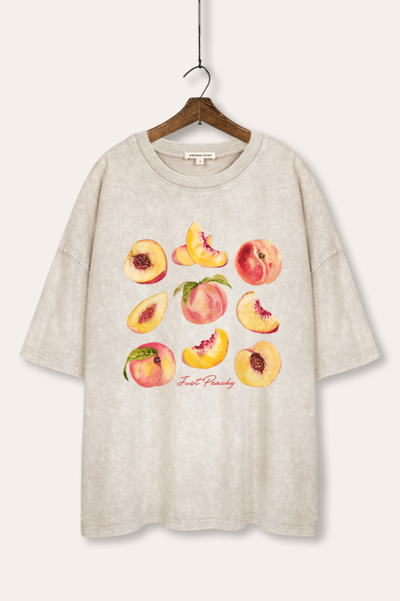 Just Peachy Fruit Graphic Mineral Wash Oversized Tee