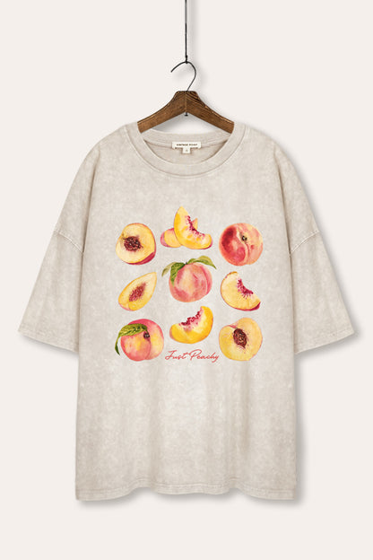 Just Peachy Fruit Graphic Mineral Wash Oversized Tee