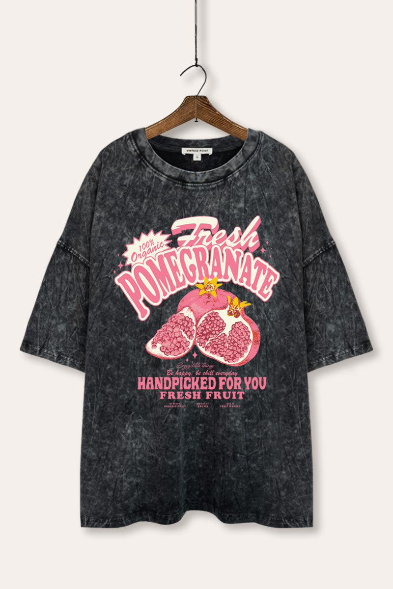 Fresh Pomegranate Fruit Graphic Mineral Wash Oversized Tee