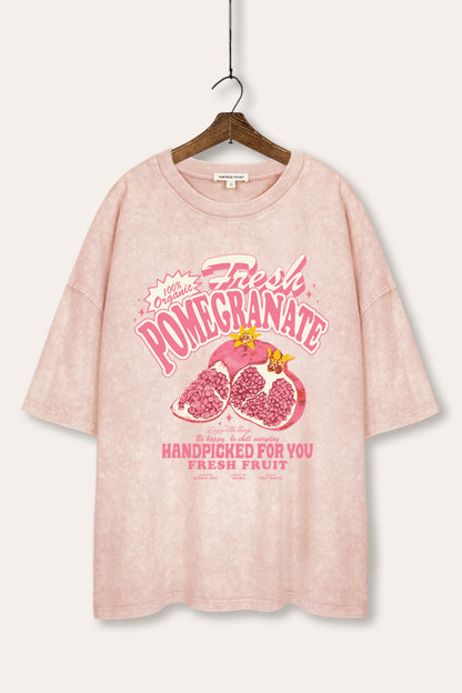 Fresh Pomegranate Fruit Graphic Mineral Wash Oversized Tee