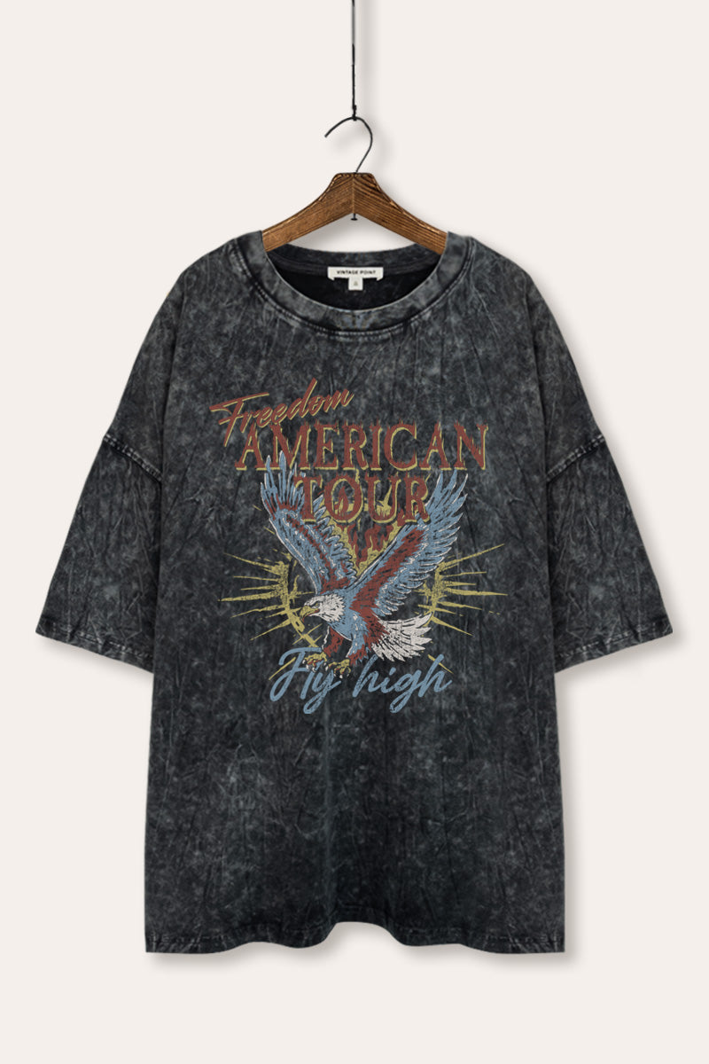 bald eagle "freedom" graphic mineral wash oversized tee