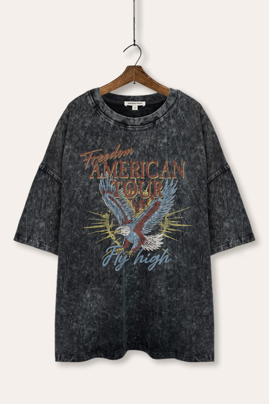 bald eagle "freedom" graphic mineral wash oversized tee