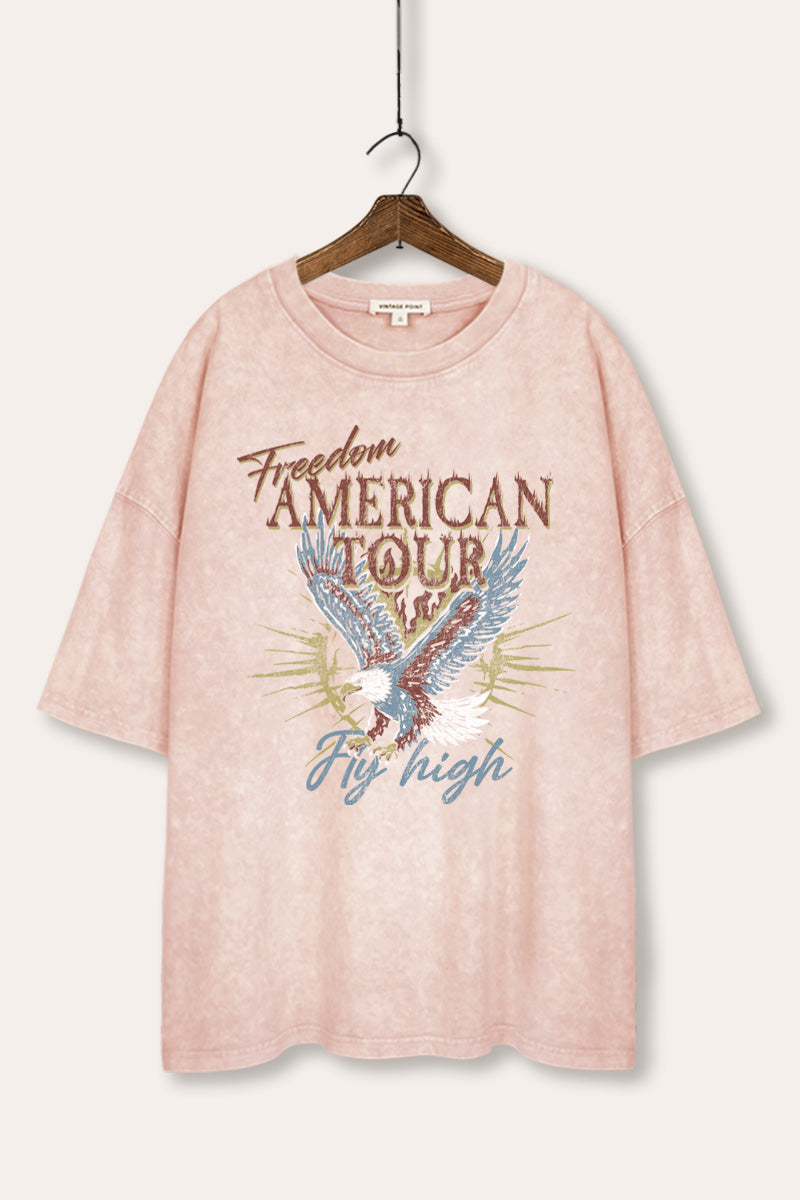 bald eagle "freedom" graphic mineral wash oversized tee