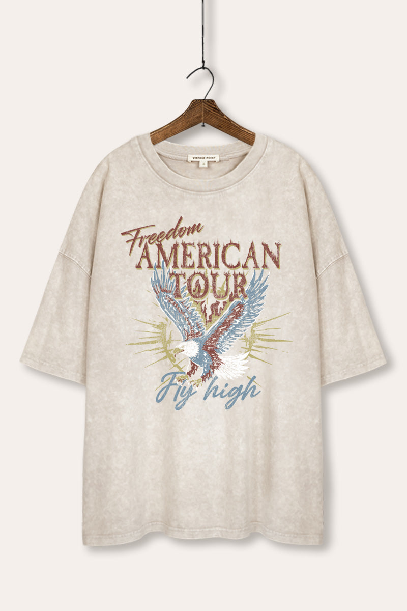 bald eagle "freedom" graphic mineral wash oversized tee