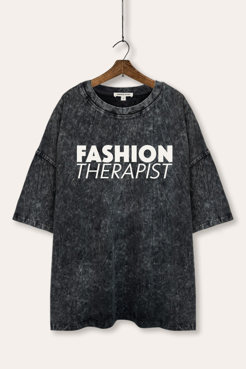 "fashion therapist" mineral wash oversized graphic tee