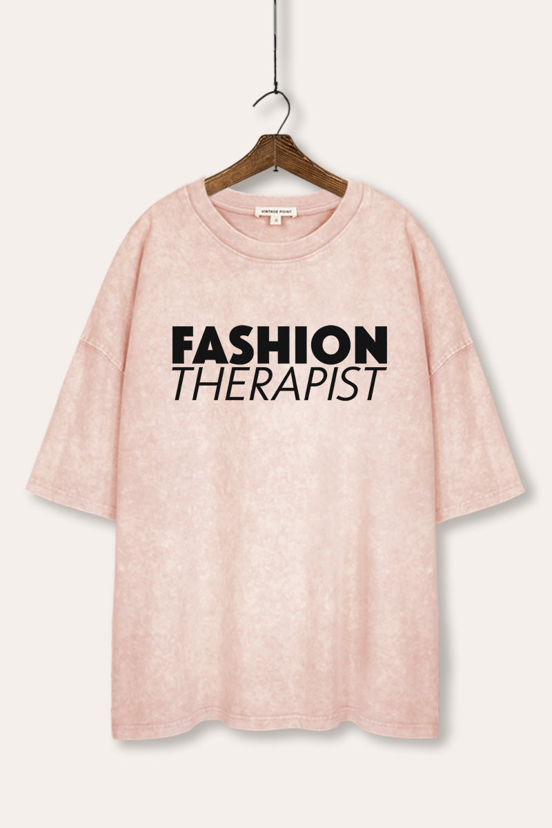 "fashion therapist" mineral wash oversized graphic tee