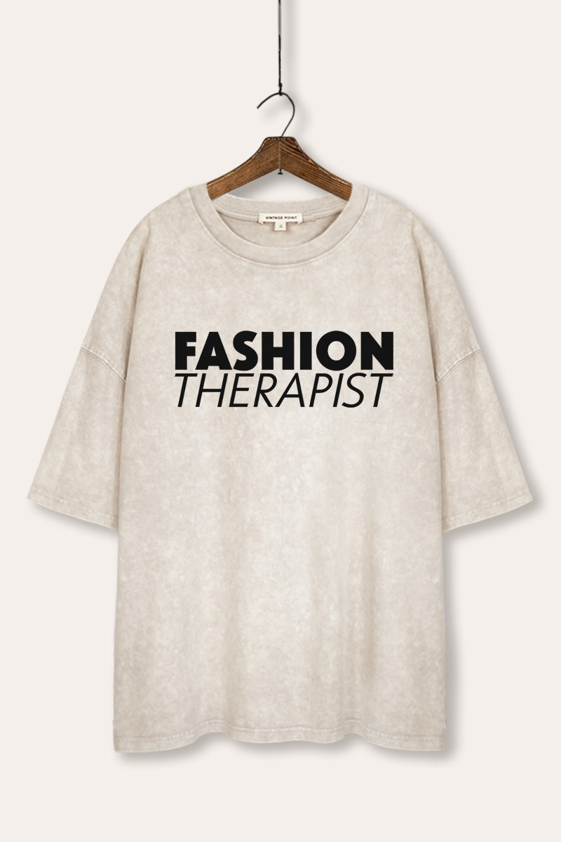 "fashion therapist" mineral wash oversized graphic tee