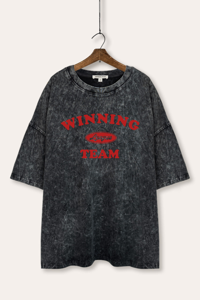 Winning Team League Sports Graphic Mineral Wash Oversized Tee