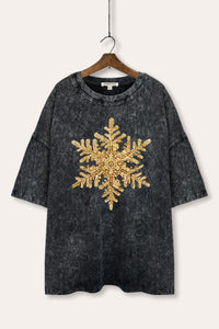golden snowflake graphic mineral wash oversized tee