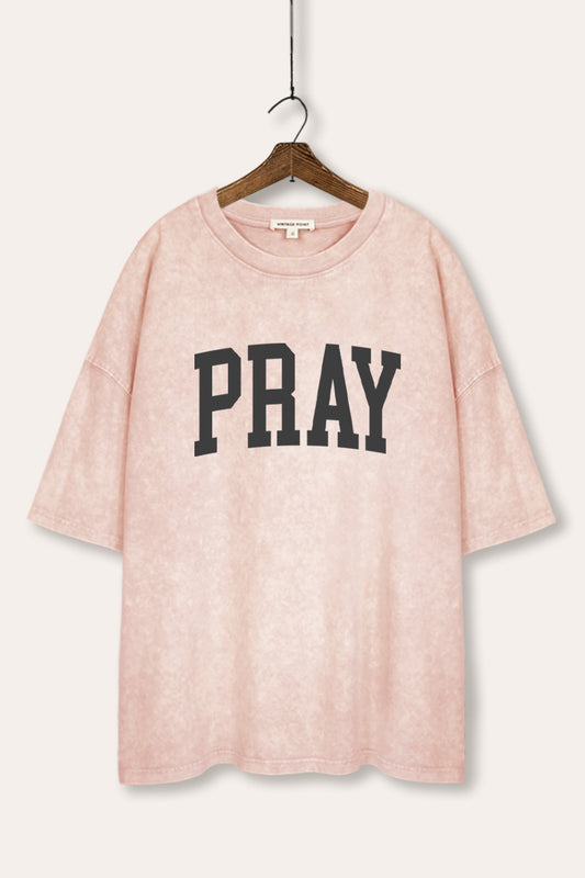 Pray Lettering Graphic Mineral Wash Oversized Tee