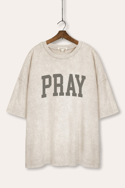 Pray Lettering Graphic Mineral Wash Oversized Tee