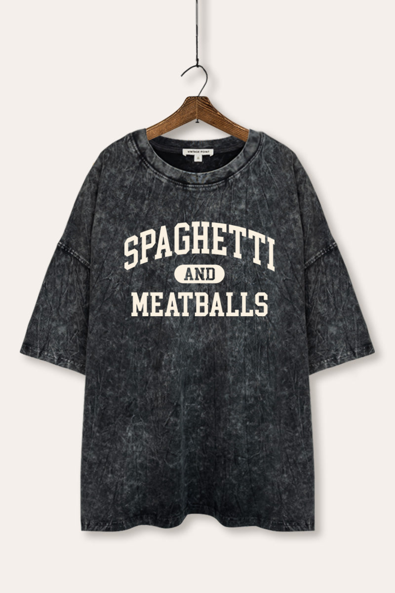 spaghetti & meatballs graphic mineral wash oversized tee