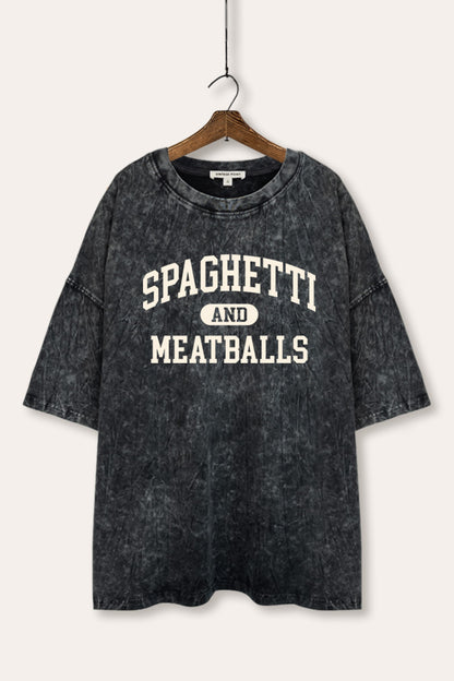 Spaghetti & Meatballs Graphic Mineral Wash Oversized Tee