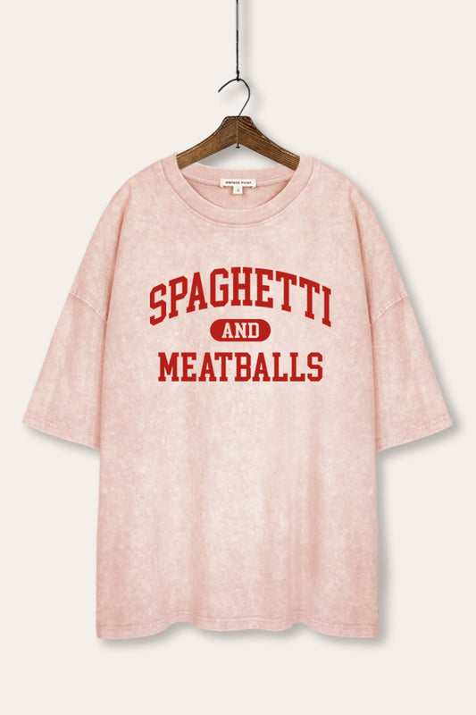 Spaghetti & Meatballs Graphic Mineral Wash Oversized Tee