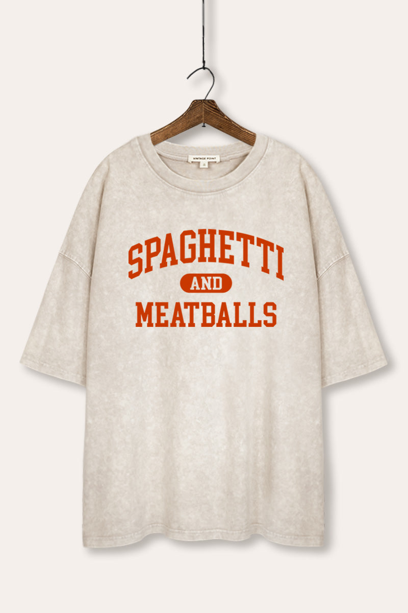 spaghetti & meatballs graphic mineral wash oversized tee