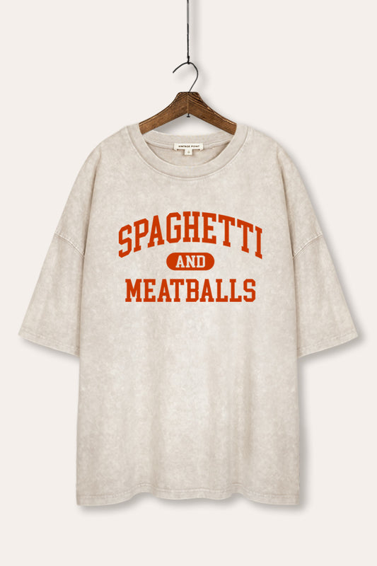Spaghetti & Meatballs Graphic Mineral Wash Oversized Tee