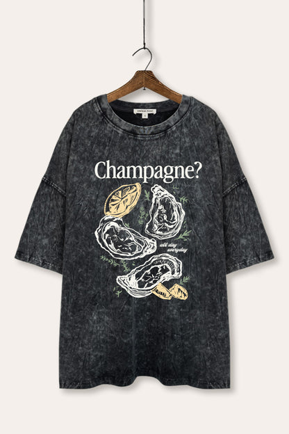 "champagne" oyster graphic mineral wash oversized tee
