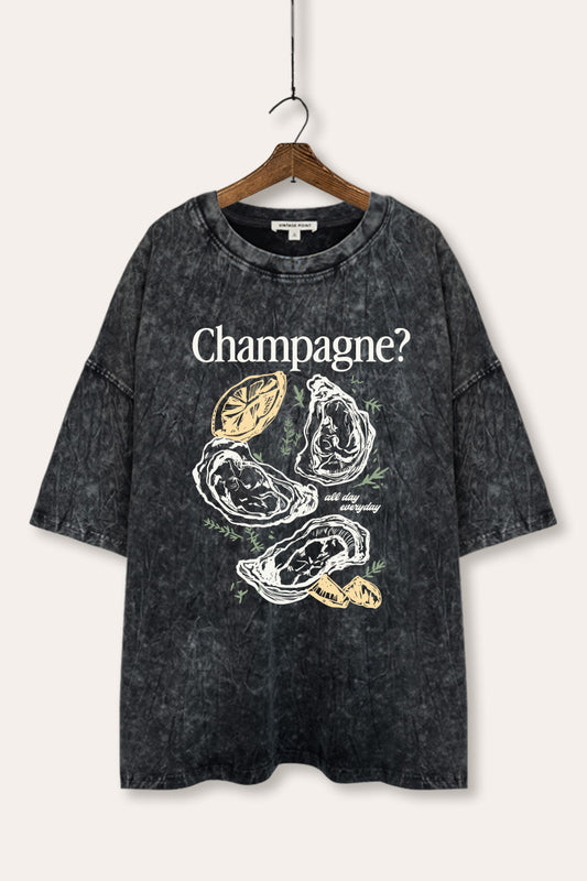 "champagne" oyster graphic mineral wash oversized tee
