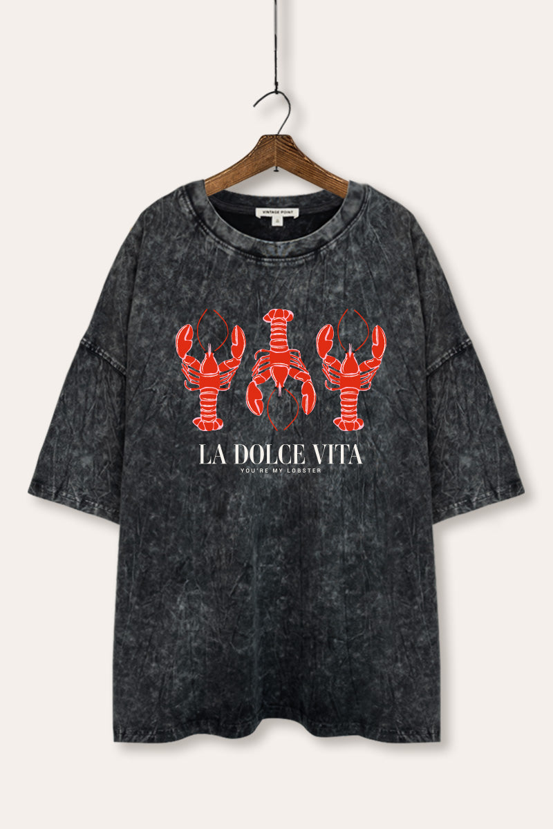 The Sweet Life Lobster Coastal Graphic Mineral Wash Oversized Tee